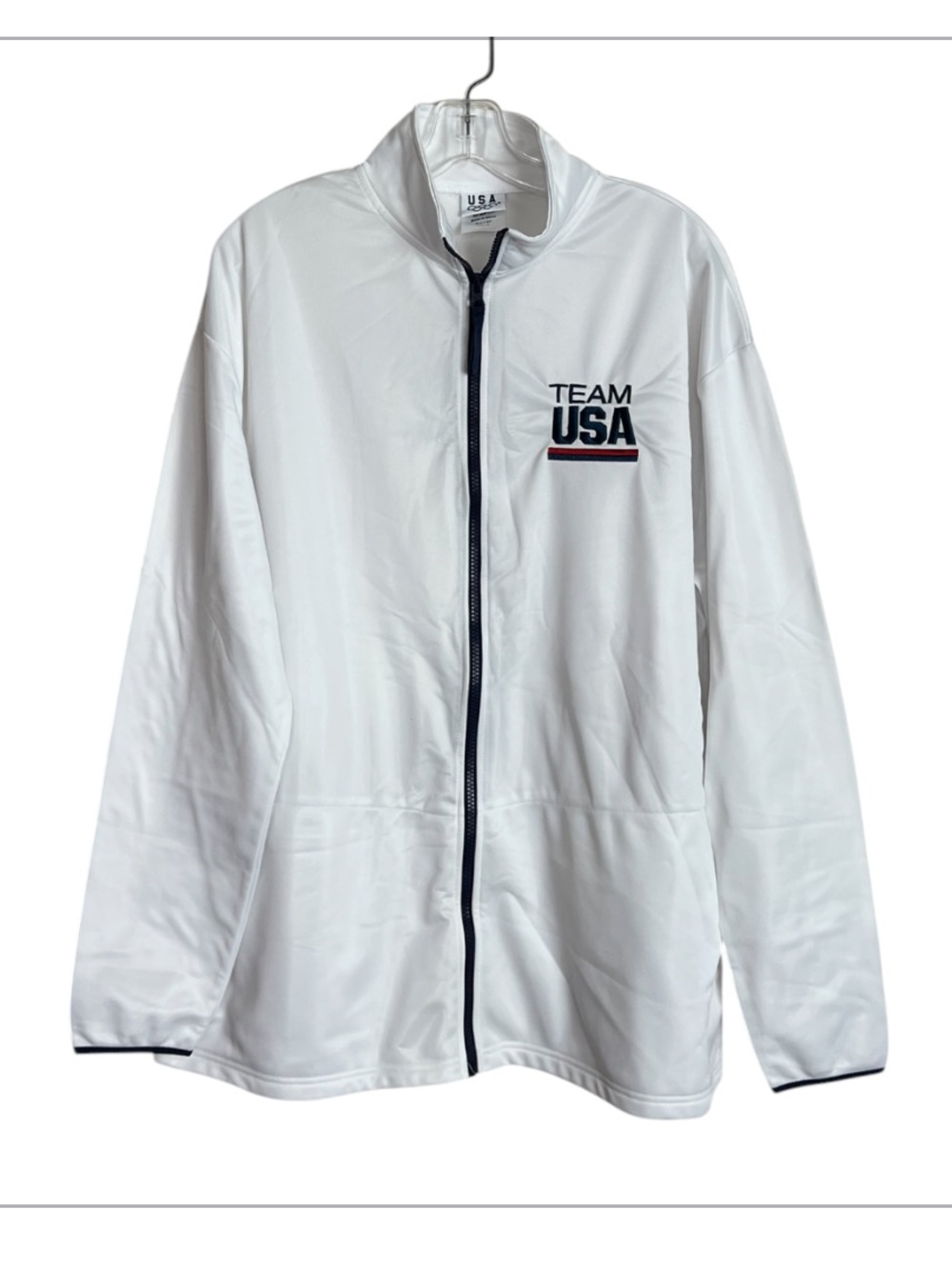 Team Apparel White USA Zip-Up Jacket with Navy & Red Trim